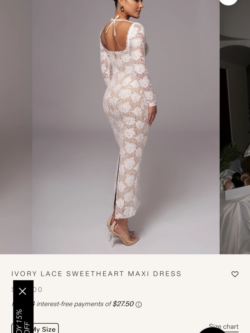 JLUXLABEL Ivory Lace Long Sleeve sweetheart Midi Dress - Picture 4 of 4
